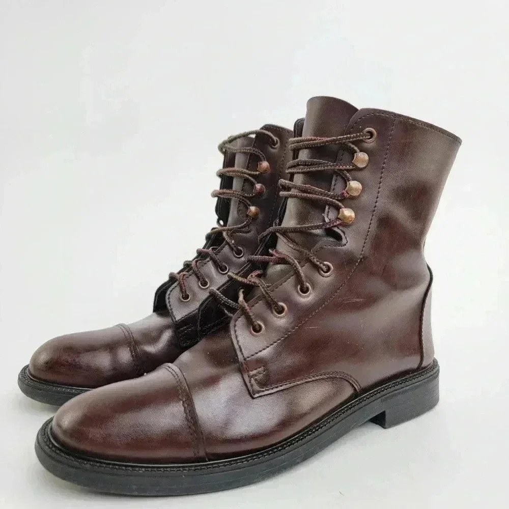 Vintage 90s Brown Leather Capped Toe Cottage Boots - 6 - Picture 5 of 11